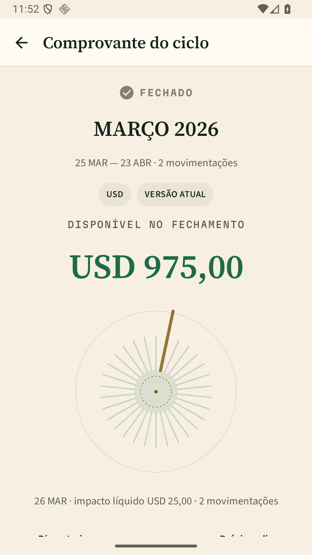Tela sintética de um comprovante de ciclo fechado