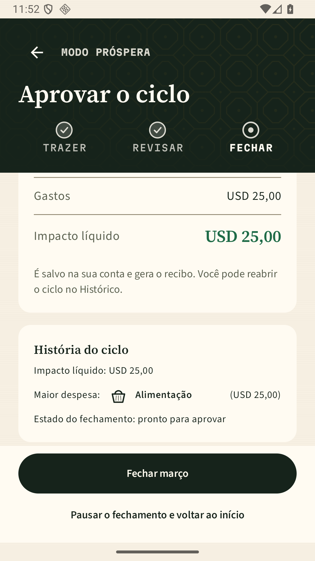 Tela sintética com movimentações pendentes de revisão